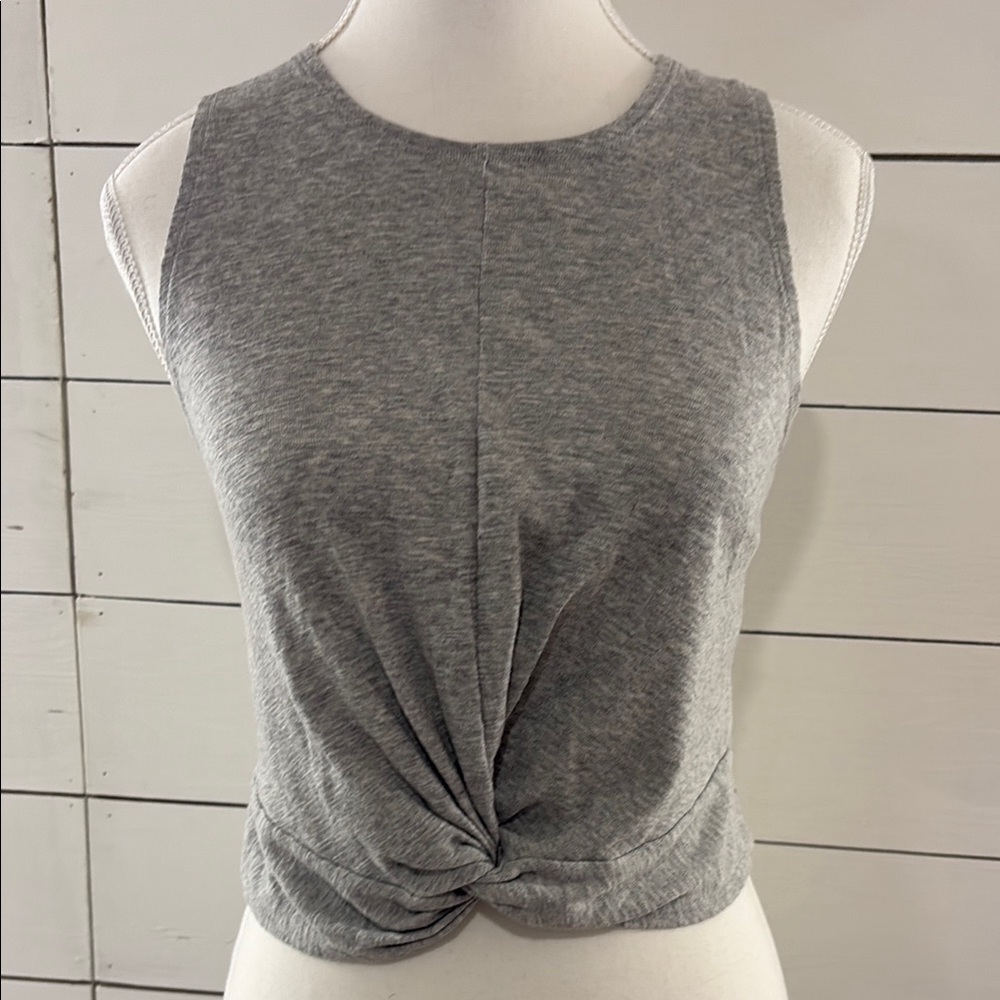 Aerie Gray Crop Tie Front Tank Top
